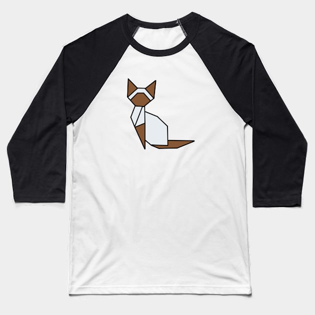 Origami Cat Brown and White Baseball T-Shirt by Numerica